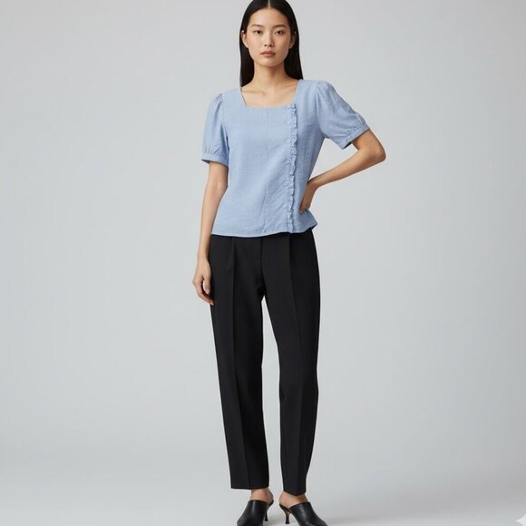 Emerge Blue Ruffle Button Blouse - Picture 6 of 6